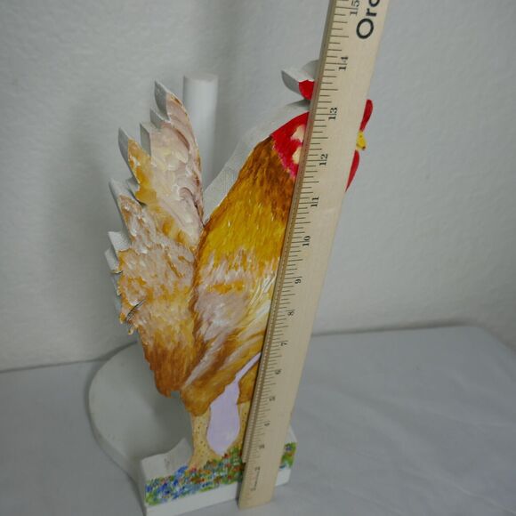 Rooster Chicken Wooden Paper Towel Holder Farmhouse Kitchen Bath Folk Country - Picture 4 of 9